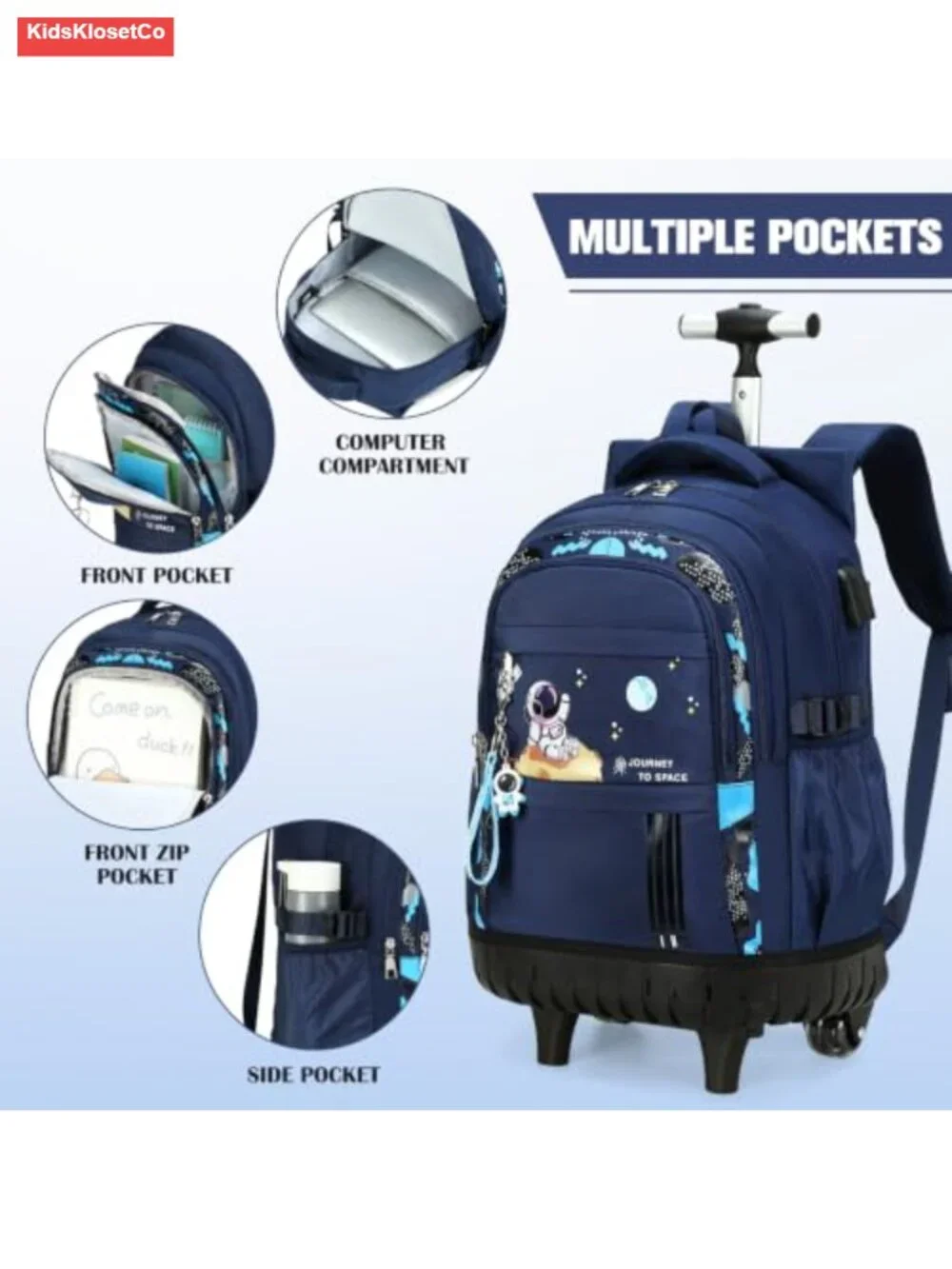 Rolling Backpack with Wheels for Boys, Kids School Luggage Set with Lunch Bag &
